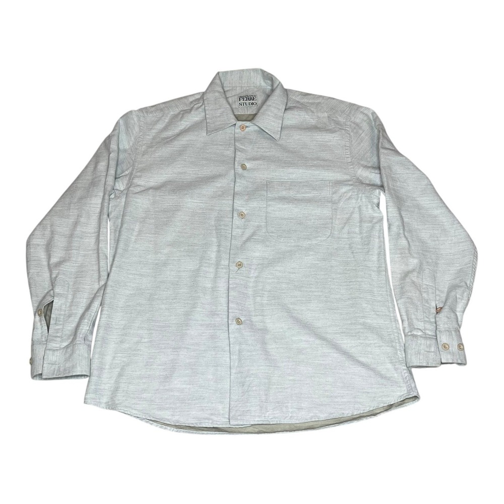 Gianfranco Ferre Studio Mens Grey Cotton Button Up Shirt Made in Italy Large